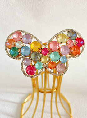 原创设计s家水晶蝴蝶6公分弹簧夹后脑勺侧边夹高级感气质流行发夹