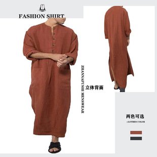 风袍子穆斯林长袍装 东南亚中东民族男 宽松立领门筒袍迪拜长衫