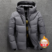 青少年韩版 冬天保暖休闲羽绒服 连帽跨境新款 加厚白鸭绒男短款 修身
