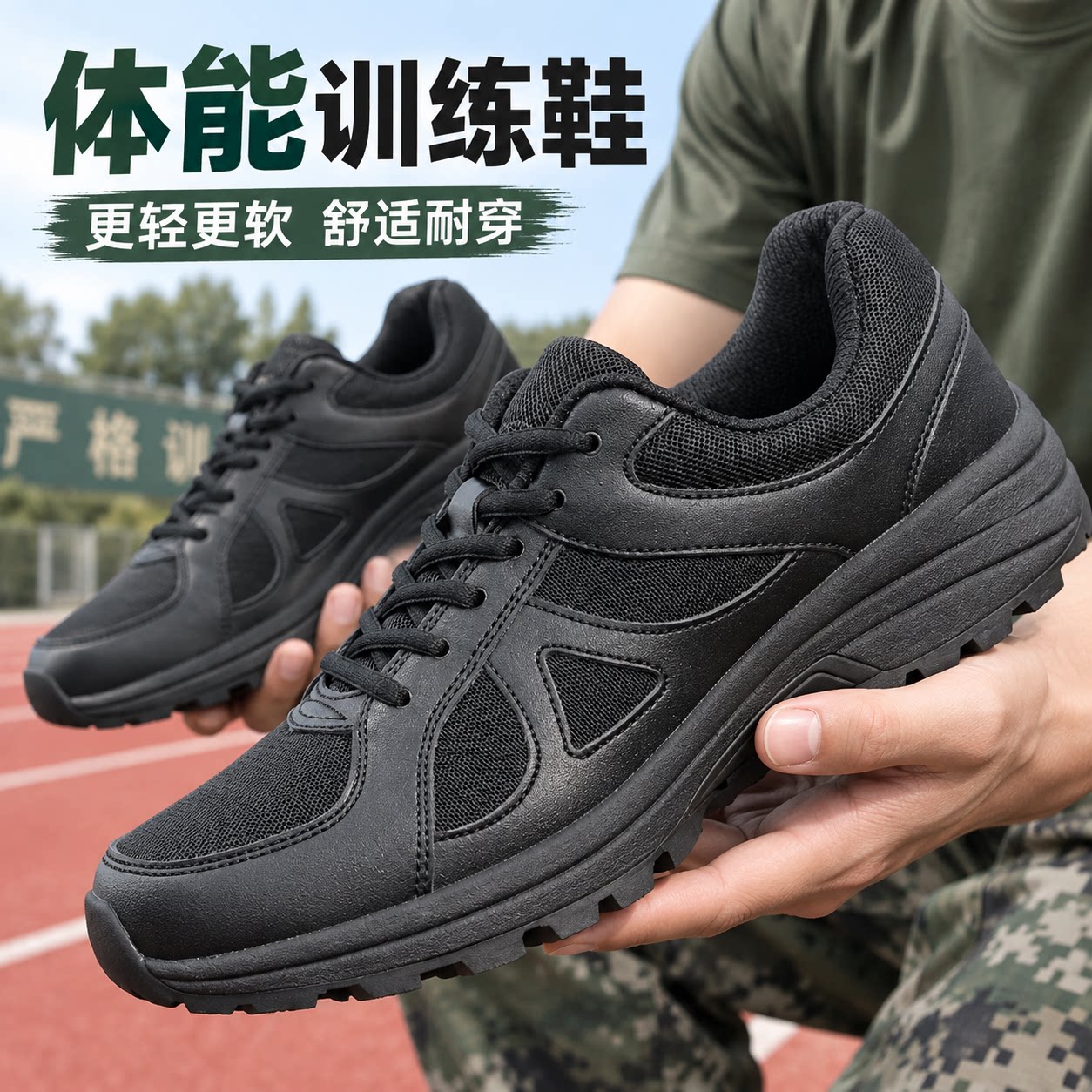 低帮作训鞋体能鞋男军人训练跑步透气黑色运动工作耐磨解放胶鞋男