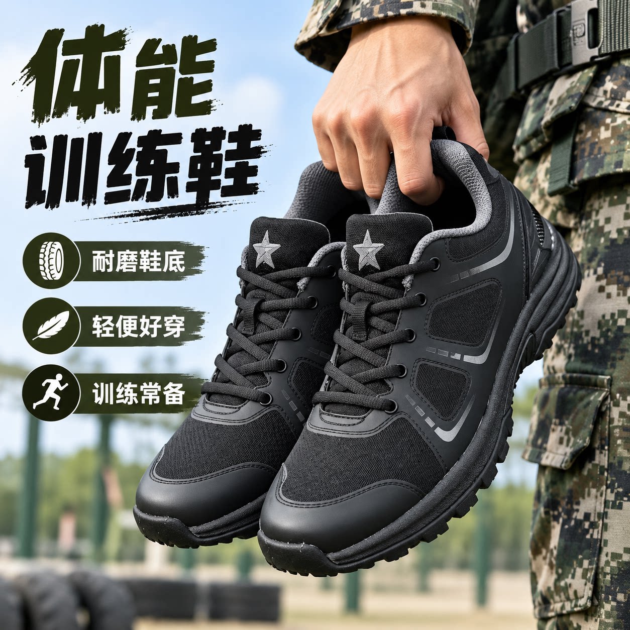 新式正品体能训练鞋黑色作训鞋四季户外超轻军人防滑跑步鞋运动鞋