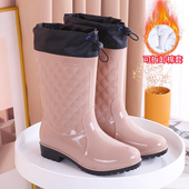 加绒胶鞋 女士束口雨鞋 防滑成人水鞋 新款 水靴 防水中筒保暖雨靴时尚