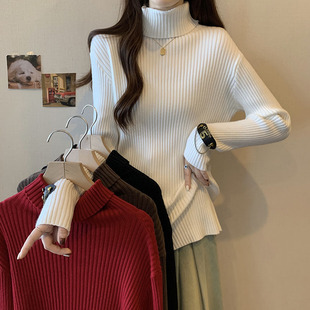 2023年大码 女装 新款 秋冬季 韩版 设计感高领毛衣显瘦遮肉针织打底衫