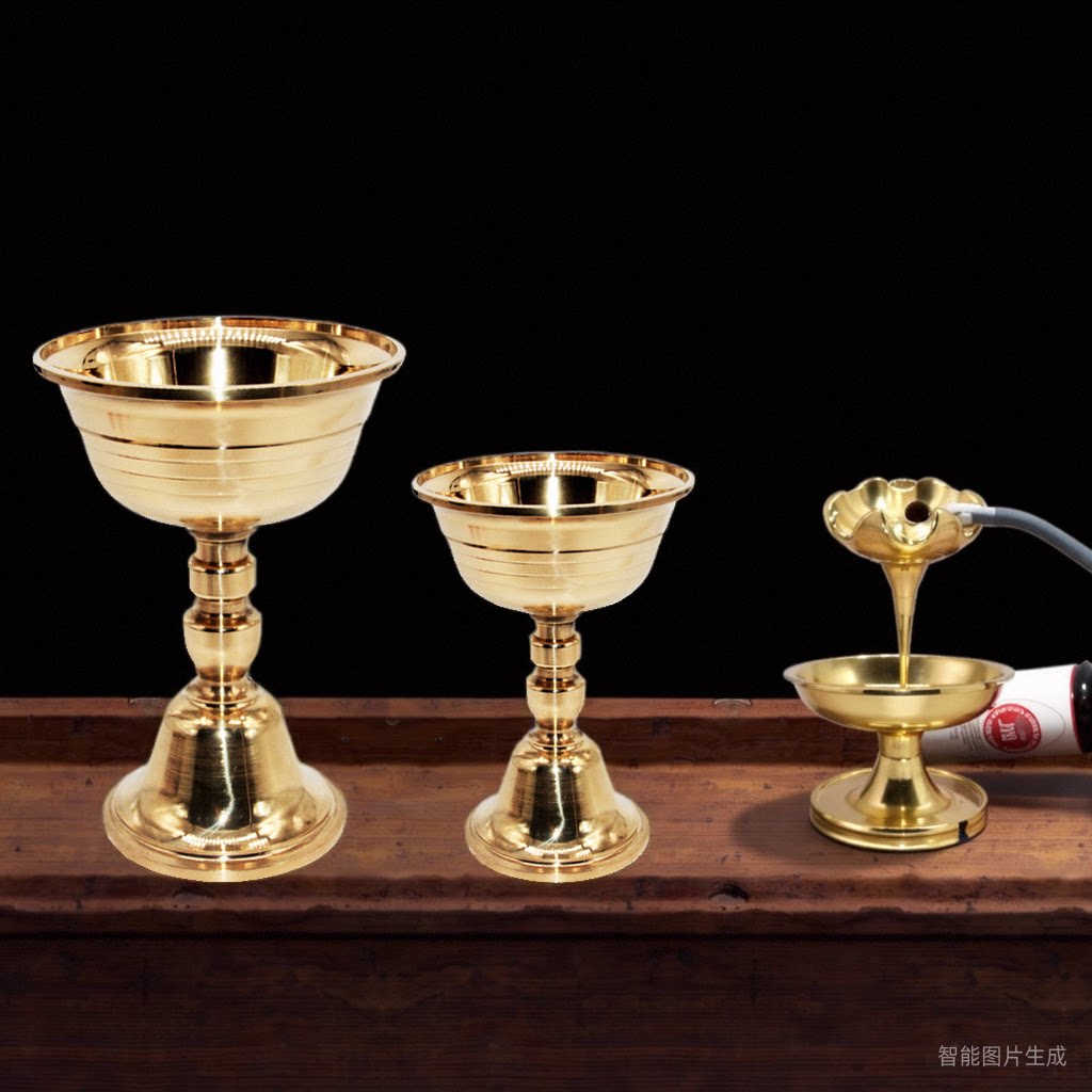 西行人 22号两节黄铜酥油灯座佛堂摆件可用酥油蜡食用油能点8天