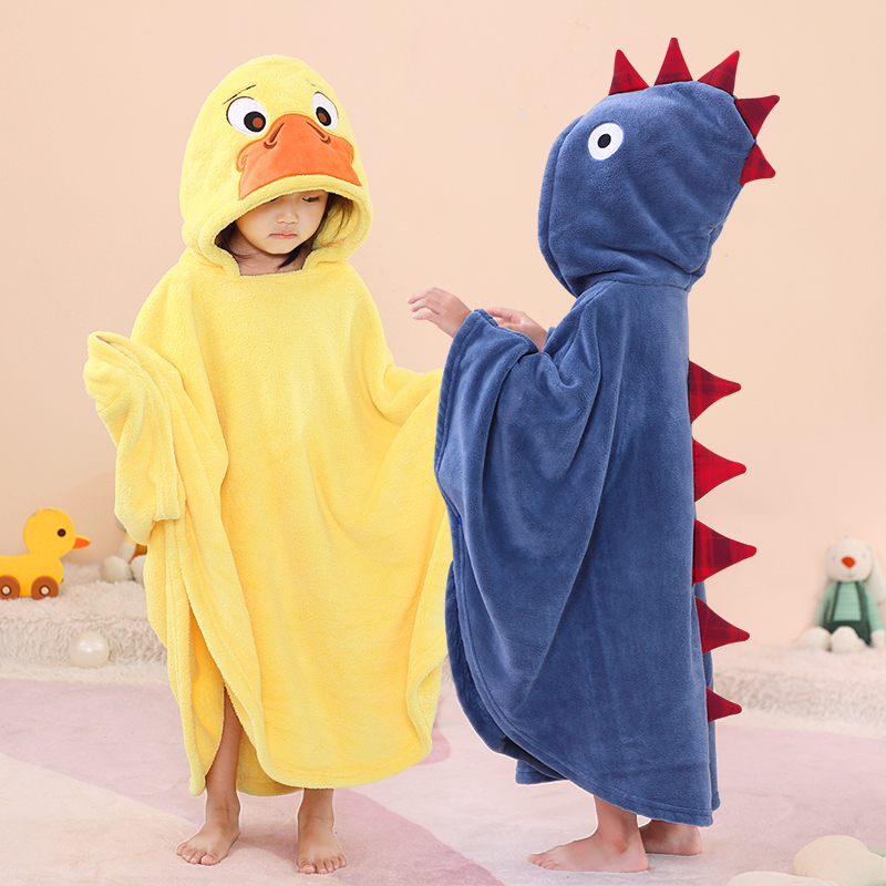 儿童浴巾斗篷浴袍男童小孩游泳洗澡套头可穿带帽比棉吸水专用a类