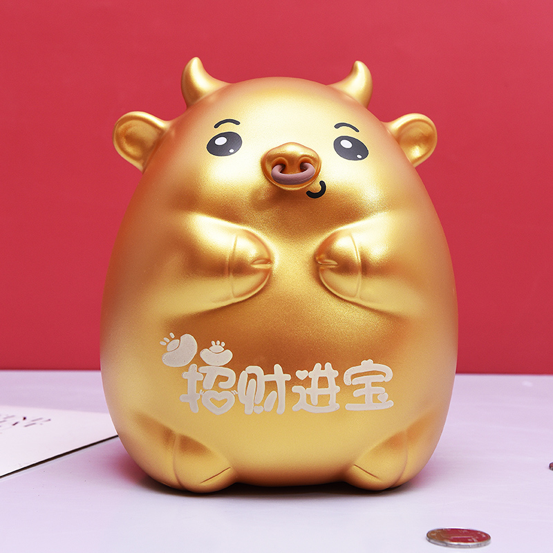2022年创意新年礼物卡通儿童防摔牛年存钱罐摆件只进不出牛储蓄罐