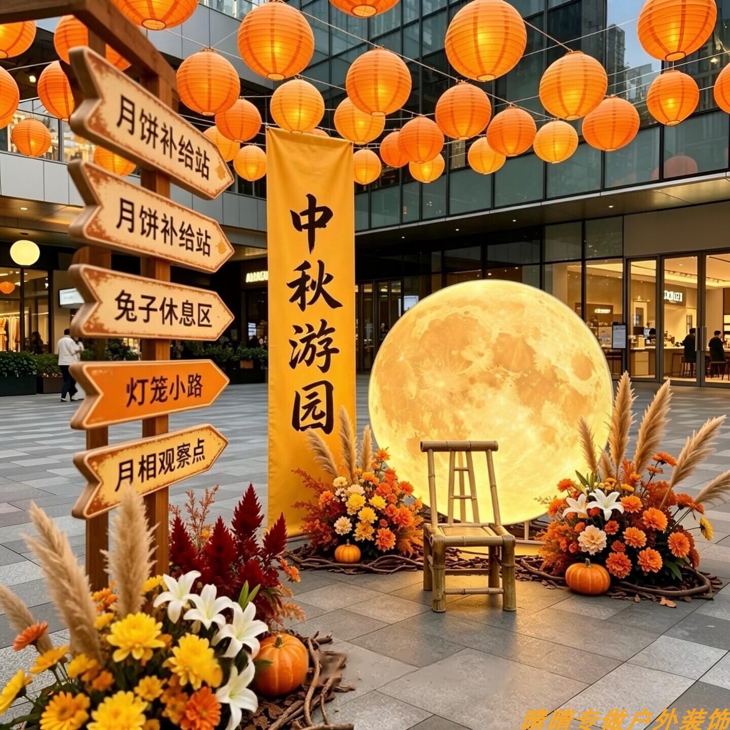中秋国庆装饰布置背景墙商场店铺灯笼南瓜主题氛围美陈打卡道具