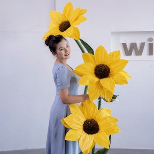 向日葵纸艺仿真花装饰摆件小学活动舞台道具太阳花背景墙美陈布置