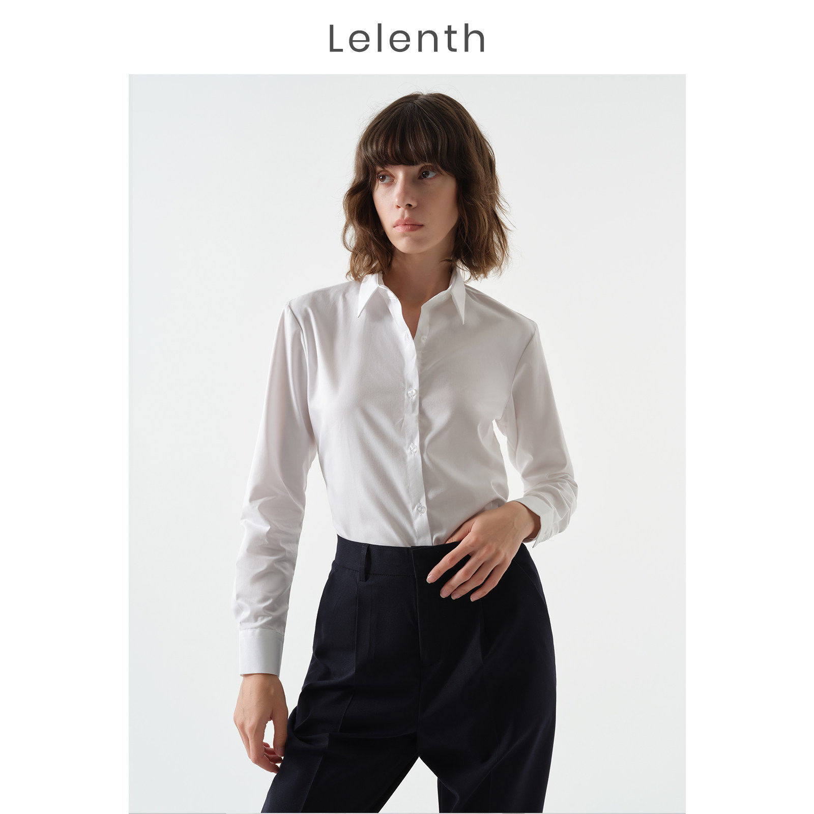 莱伦通勤白色衬衫女夏季修身商务正装工作服长袖气质职业内搭衬衫