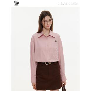 BZXO简约刺绣粉色衬衫女长袖春秋2025新款高级感宽松休闲衬衣外套