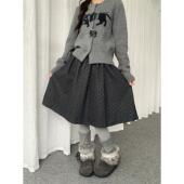 Solkatt韩系轻亚风波点羊毛混纺毛呢半身裙女高腰A字裙休闲中裙