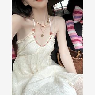 长裙高级夏季 白色海边度假露背吊带连衣裙2024新款 仙女裙子