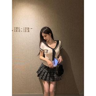 高腰百褶半身裙两件套 学院风jk制服套装 白色短袖 T恤上衣女装 夏季