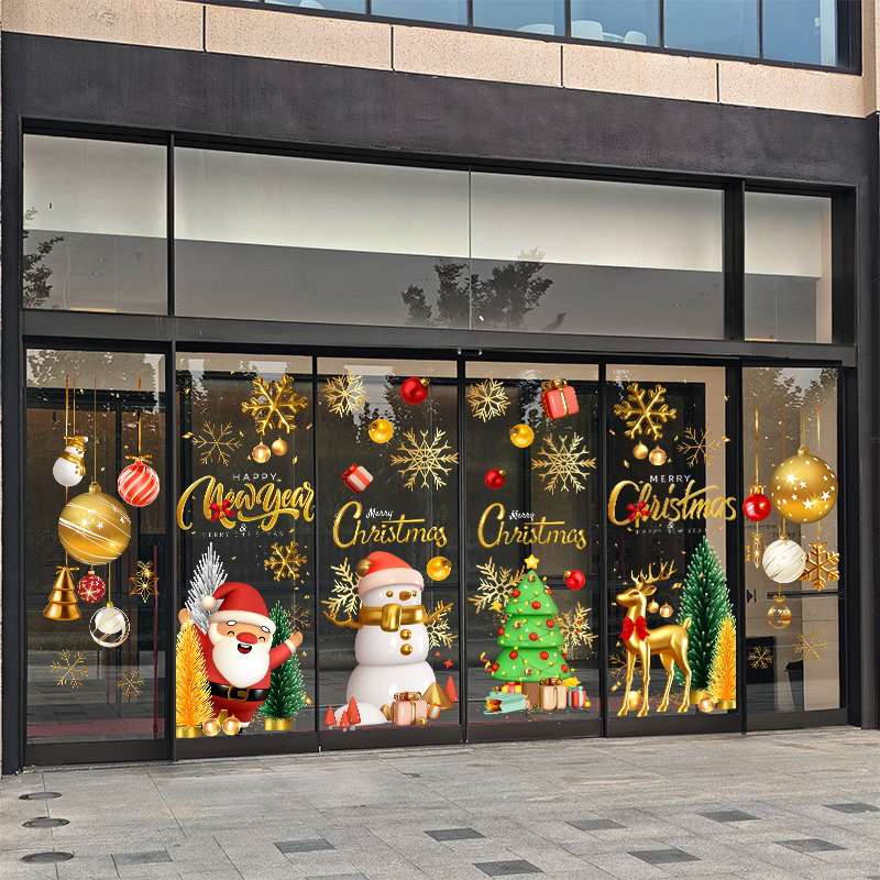 圣诞节雪花圣诞老人橱窗玻璃贴纸