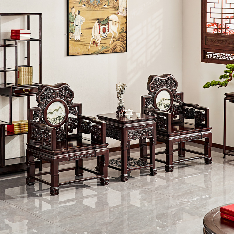 古尚古血檀中式实木太师椅三件套