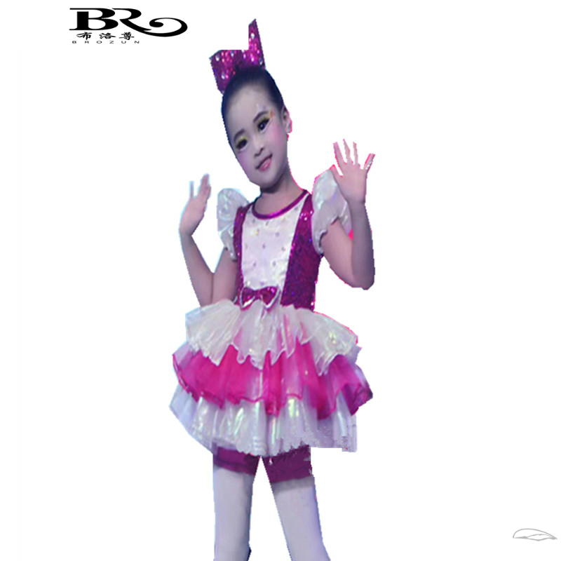 新款儿童舞蹈蓬蓬连衣纱裙演出服幼儿园可爱粉裙女童合唱服表演服