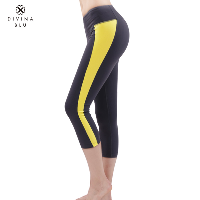 DIVINA BLU秋冬新款高腰弹力瑜伽裤紧身透气运动长裤七分裤女