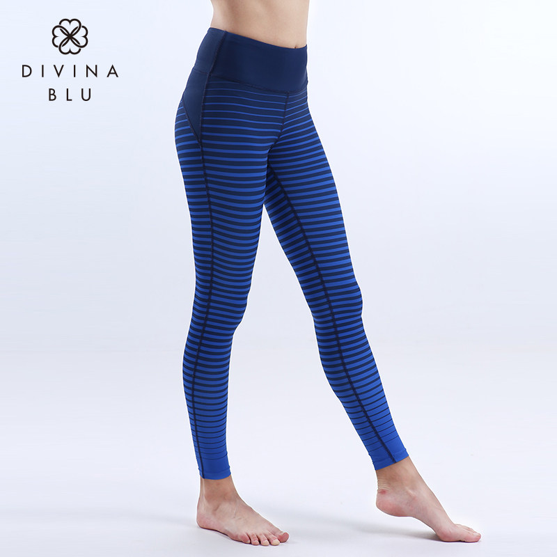 divina blu毛毛虫系列印花瑜伽裤紧身弹力高腰与提臀专业健身裤薄
