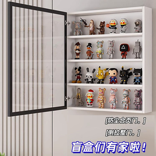 盲盒收纳展示架子玄关手办展示柜壁挂式实木防尘透明玻璃门置物架