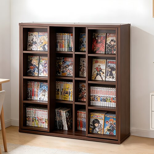 日式漫画滑轨书柜双层移动书架简约陈列展示架卧室多层置物收纳柜