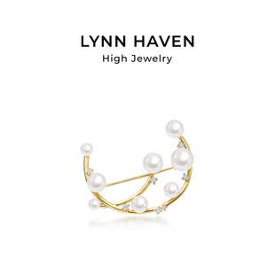 LynnHaven麟玟 18K金Akoya海水珍珠胸针弯月钻石轻奢礼物 SKY新月