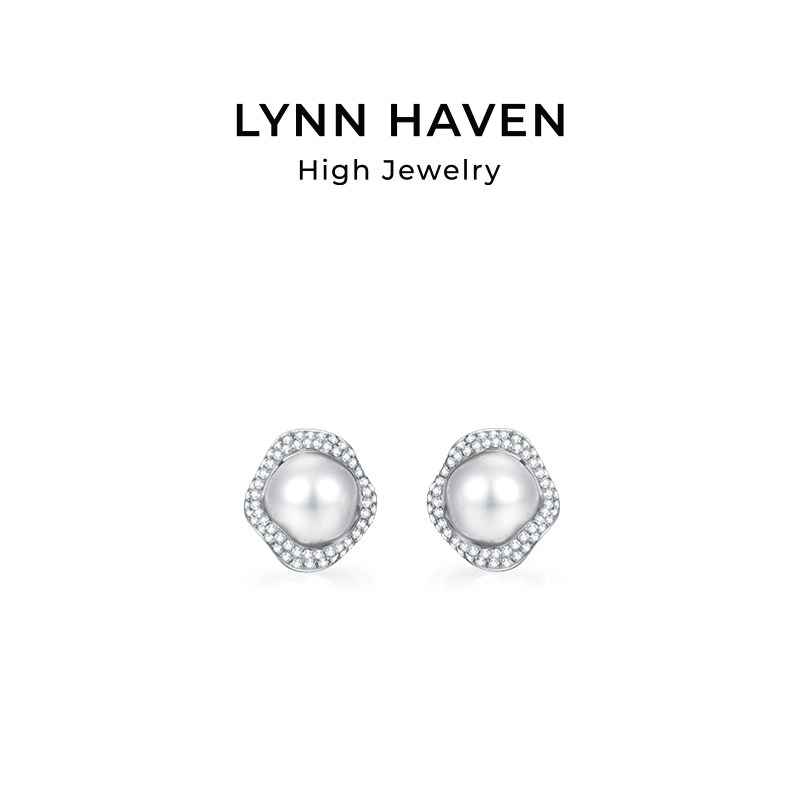 LynnHaven麟玟 OCEAN海之语 18K金澳白海水珍珠耳钉钻石耳饰