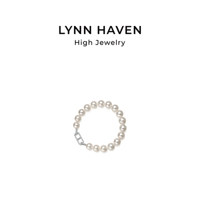 LynnHaven麟玟 EARTH LH符号18K金澳白海水珍珠手链满钻扣手饰女