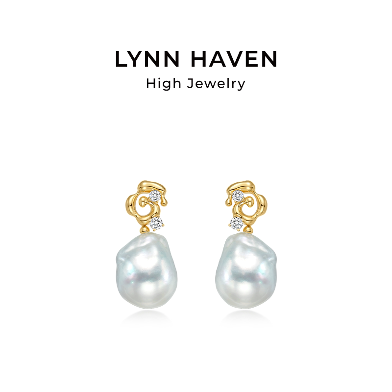 LynnHaven麟玟 OCEAN回音 18K金澳白巴洛克海水珍珠耳钉轻奢礼物图片