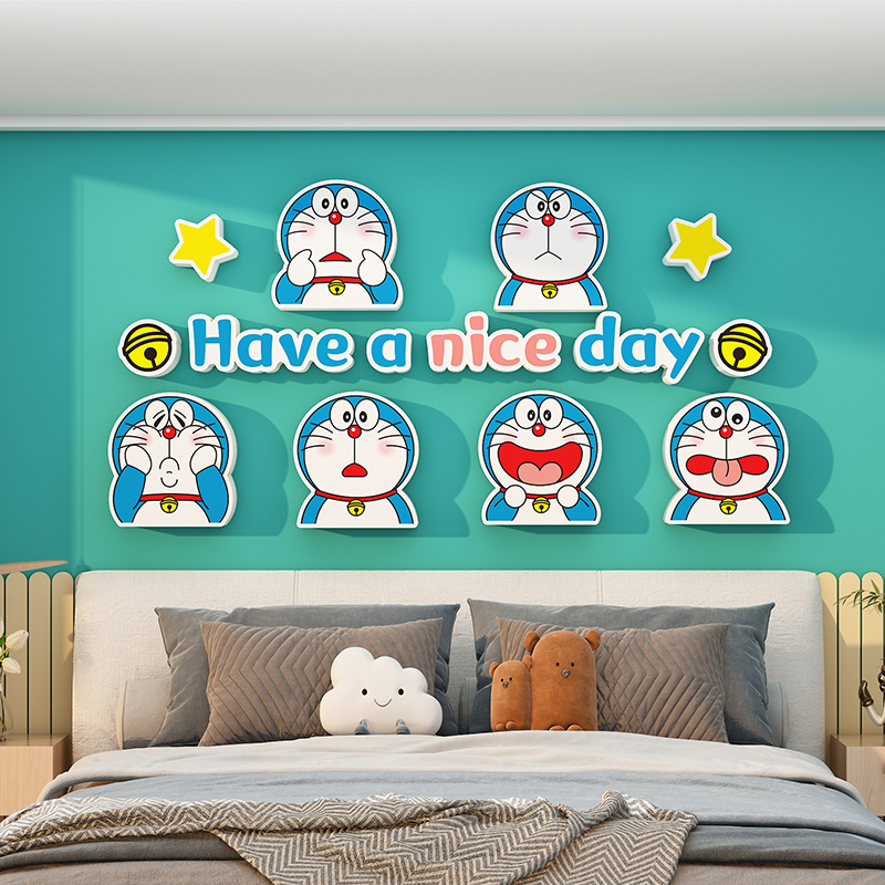 哆啦a梦儿童房间布置男孩卧室卡通叮当机器猫墙面装饰立体创意画图片
