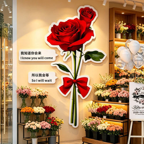 网红鲜花店七夕氛围布置墙贴纸