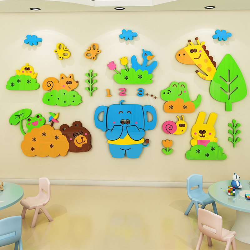 幼儿园墙面装饰画卡通创意墙纸儿童房卧室床头背景墙贴3d立体自粘