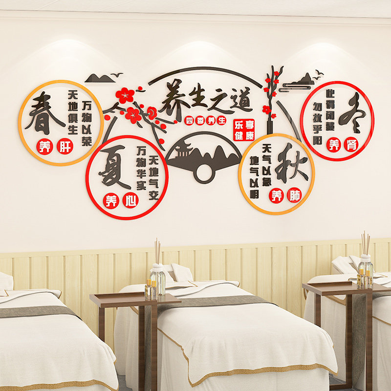 中医养生馆背景墙贴纸壁画布置按摩艾灸足疗店美容院房间墙面装饰