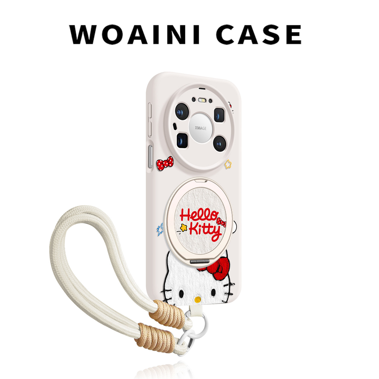 沃艾尼【甜美卡通猫】适用华为Mate80手机壳mt80pro个性高级感mt70pro+带手绳支架一体mt60日韩ins风硅胶防摔