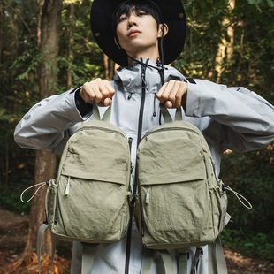 跨境新款书包绿色登山包背包男女时尚户外胸包多功能休闲斜挎包