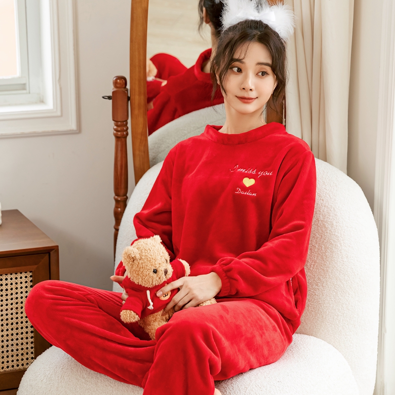 本命年法兰绒睡衣雁策保暖加厚女