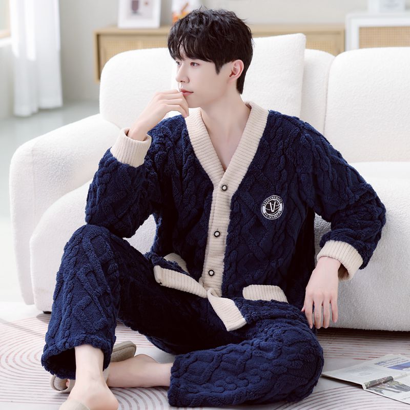 男士珊瑚绒睡衣加厚加绒套装