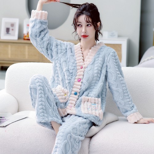冬季珊瑚绒睡衣可爱加绒加厚