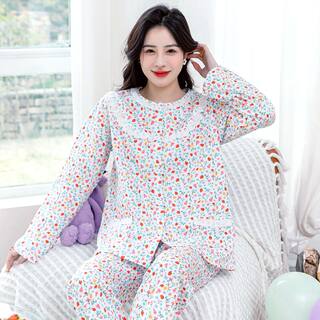 全棉斜纹布睡衣女春夏薄款长袖小清新碎花梭织纯棉布睡衣家居服套