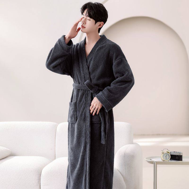 新款情侣睡衣秋冬季珊瑚绒睡袍女士加厚加长款法兰绒浴袍男士浴衣