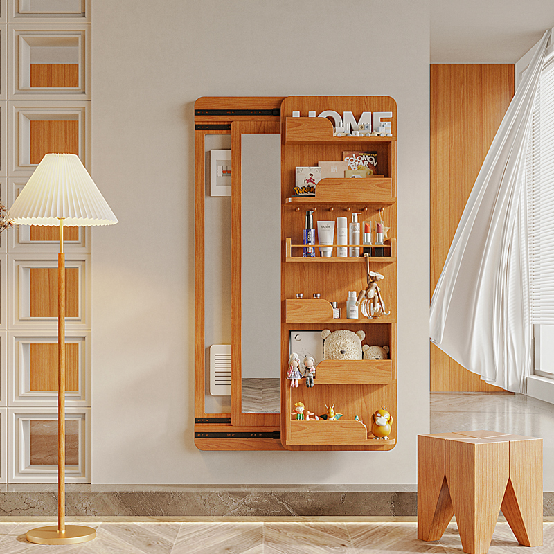 可遮挡全身镜悬挂多功能实木日式