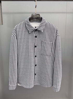 秋季新款衬衫翻领加厚条纹衬衫外穿式男装雪尼尔长袖衬衫GTCS8625
