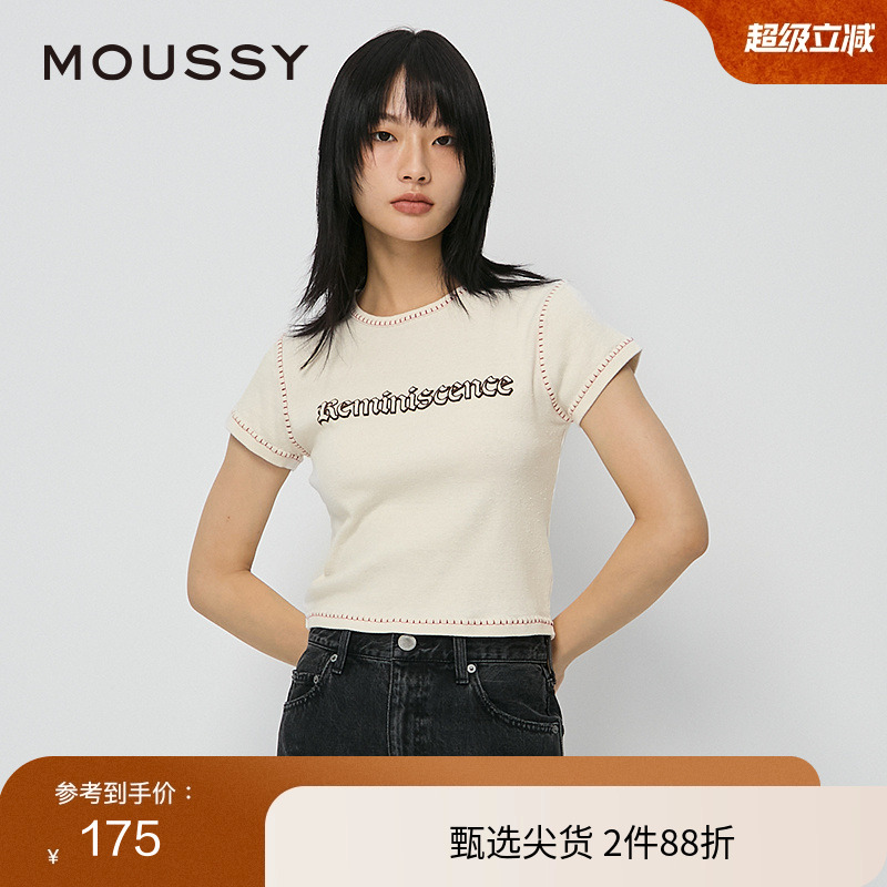 moussy 秋季新品哥特风格字母印花短款T恤上衣010HAQ90-5001