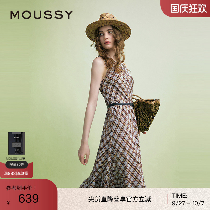 MOUSSY 2025夏季新品复古港风菱格纹无袖连衣裙女028ISA33-3961