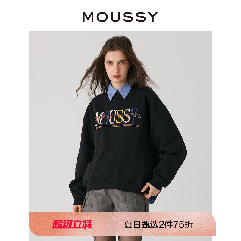 moussy经典LOGO刺绣运动休闲卫衣