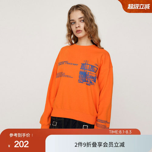 SLY 春季休闲男友风街景印花圆领卫衣030HAA90-3161
