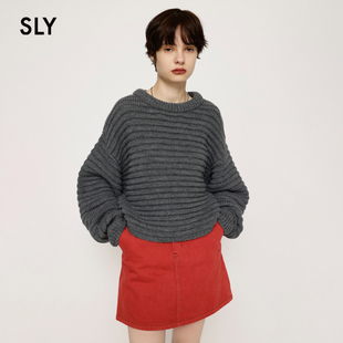 条纹圆领简约风针织毛衣女030FAA70 SLY 泡泡袖 新品 2030 2023冬季