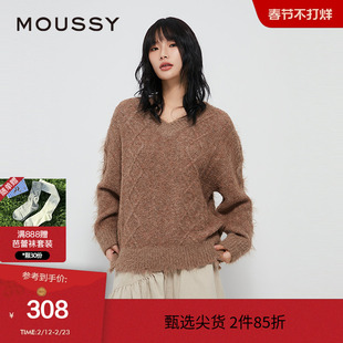 moussy 冬季慵懒风菱格提花V领针织衫毛衣028HAZ70-1451