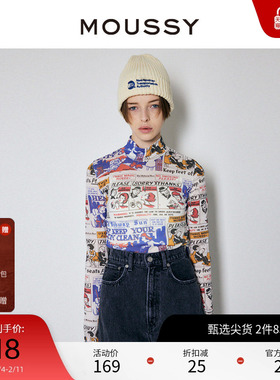 moussy奥莱 春季MTA联名旧广告拼贴设计针织衫010FAQ01-5170