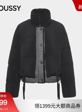 MOUSSY 2025冬季新品撞色90立领短款羽绒夹克外套女028IAC30-1091