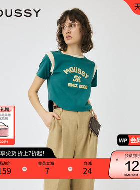 MOUSSY 夏季运动风撞色弧形下摆短袖T恤女010HSL90-0500